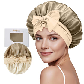 ZIMASILK bonnet front view showing elegant light coffee color and fit benefit