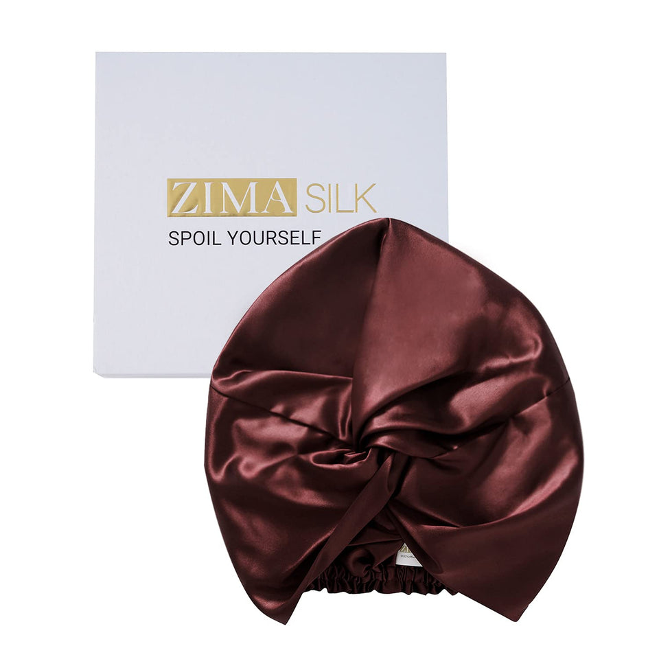 ZIMASILK bonnet front view showing burgundy color and smooth finish benefits protection