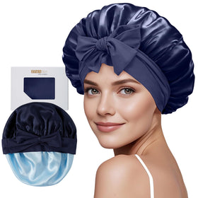 ZIMASILK bonnet front view showing navy color and neat finish for sleek protection