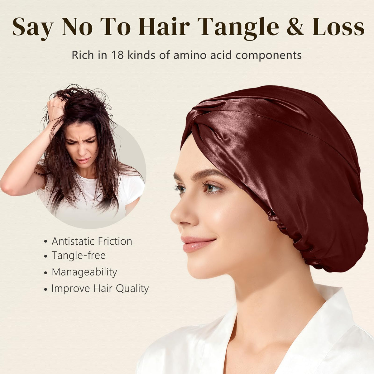 ZIMASILK inside lining shot showing double-sided silk construction and gentle hair care benefit