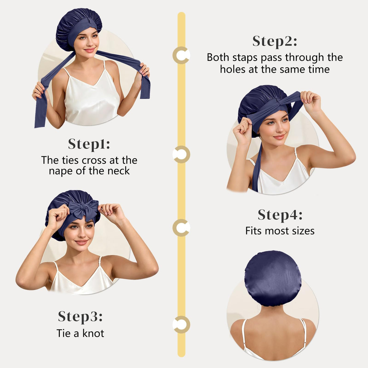ZIMASILK bonnet beside a hairbrush showing size and accommodation for long hair