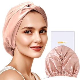 ZIMASILK front view blush pink bonnet showing smooth silk finish and secure fit