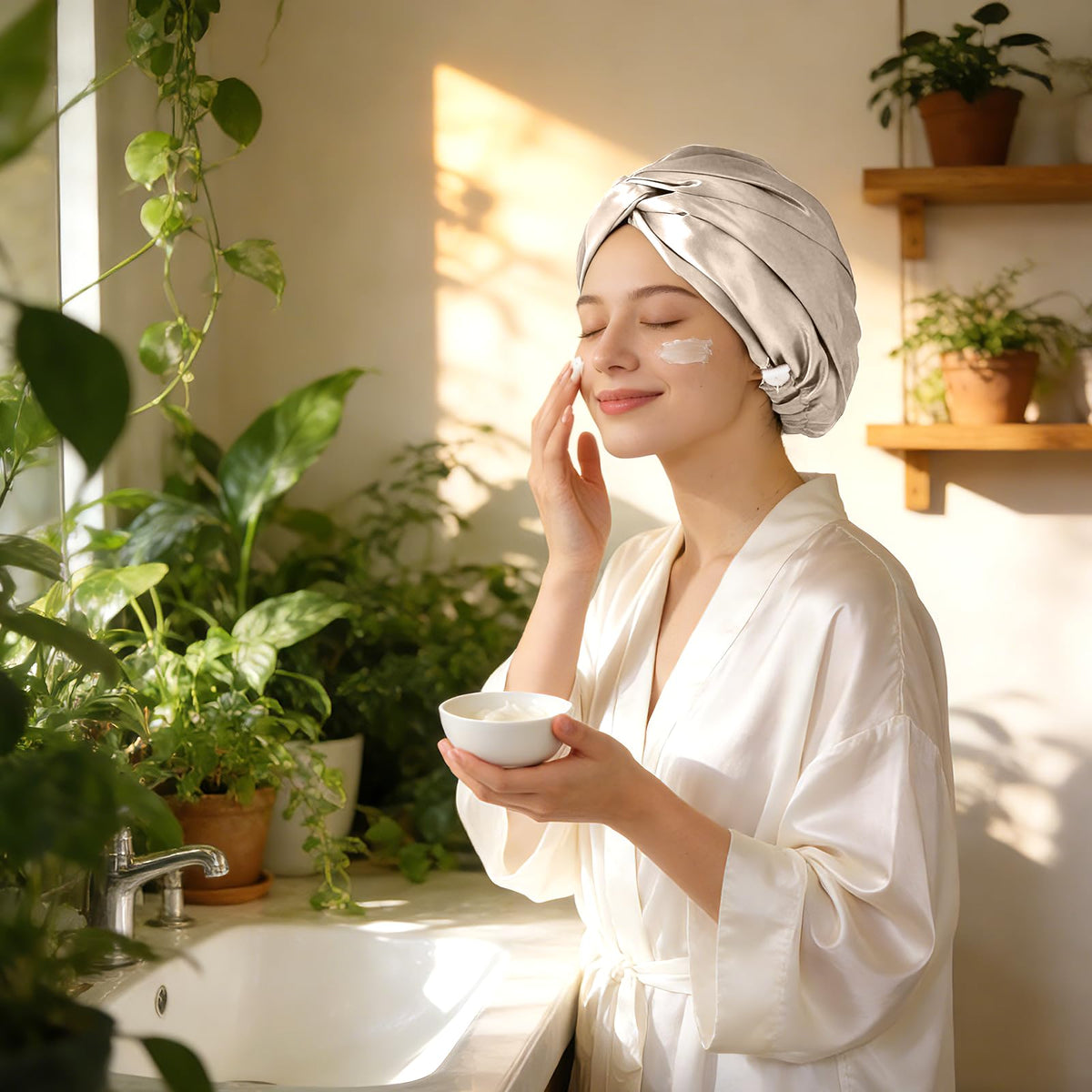 ZIMASILK on model sleeping demonstrating hair protection and comfort