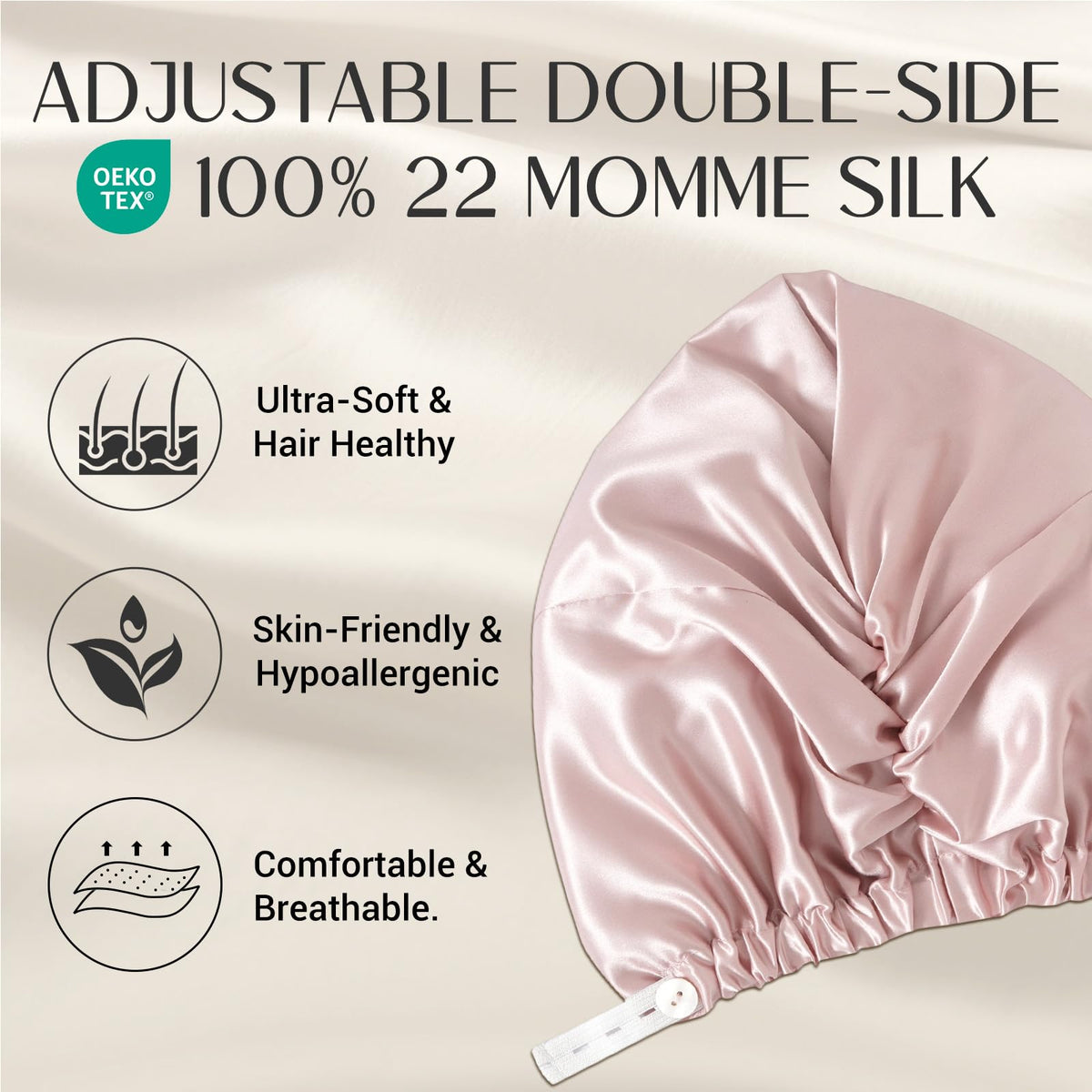 ZIMASILK close-up of 22 momme silk texture highlighting softness benefit