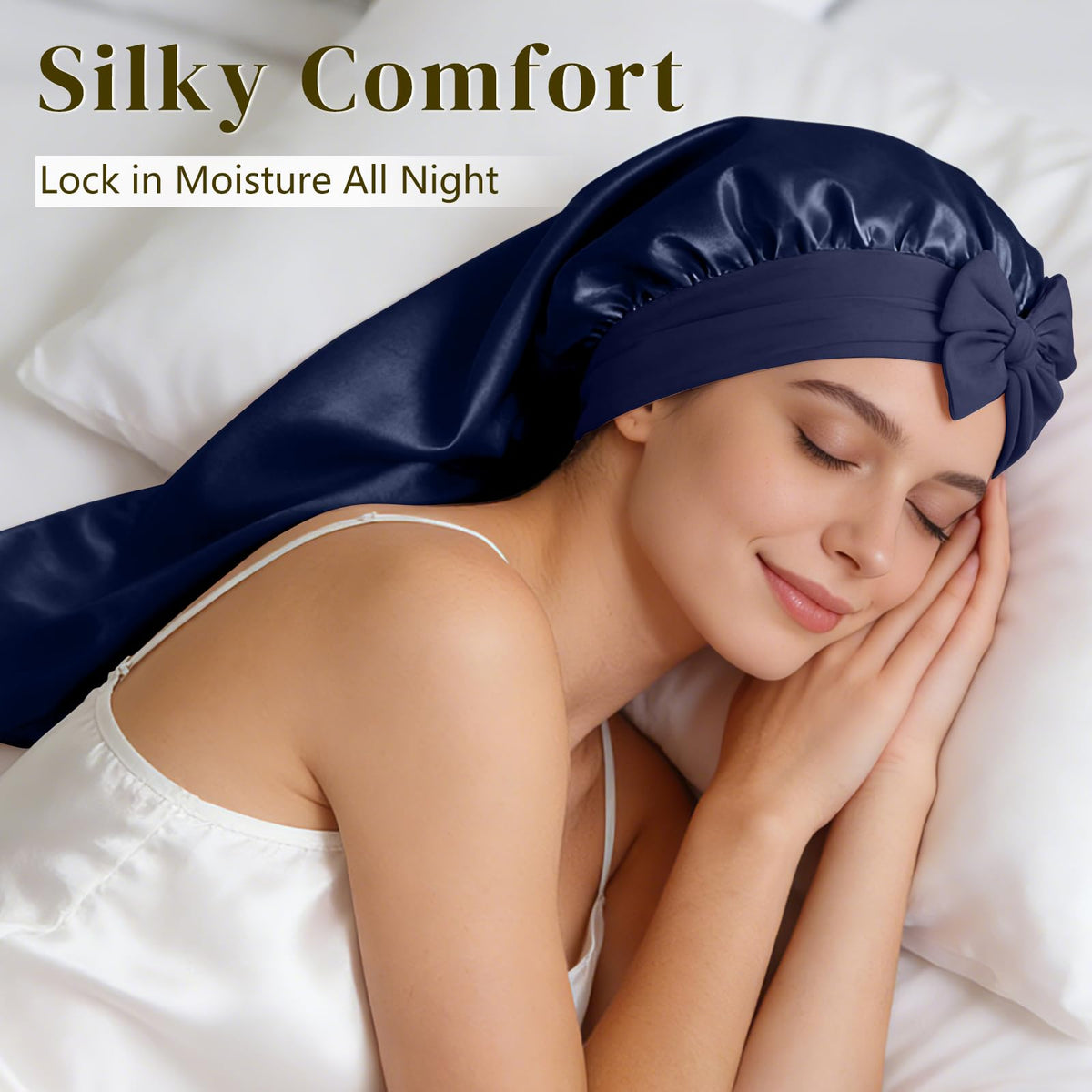ZIMASILK bonnet next to hand for scale, demonstrating roomy capacity