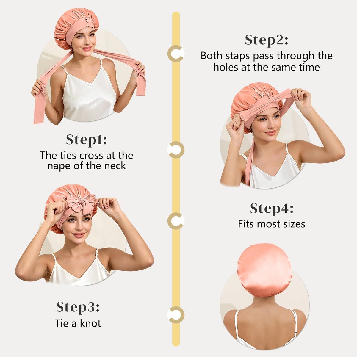 ZIMASILK size scale with hand illustrating roomy fit for long or thick hair