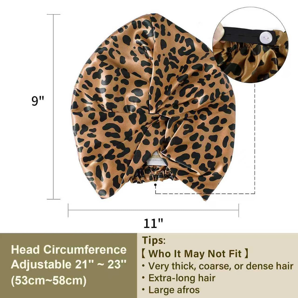 ZIMASILK bonnet beside measuring tape showing fit for 21–23 inch heads