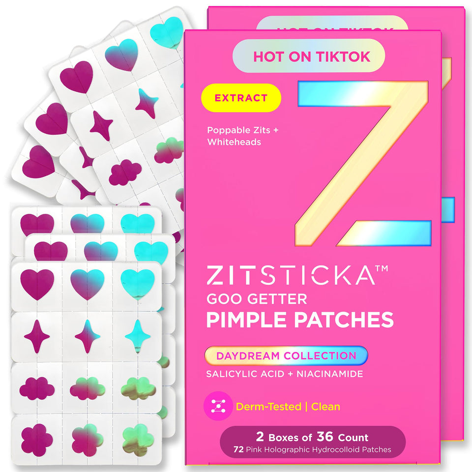 ZitSticka front packaging showing DreamHolo 72-count value pack and holographic design