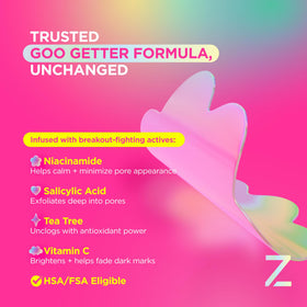 ZitSticka back of pack ingredient panel showing listed actives and product details