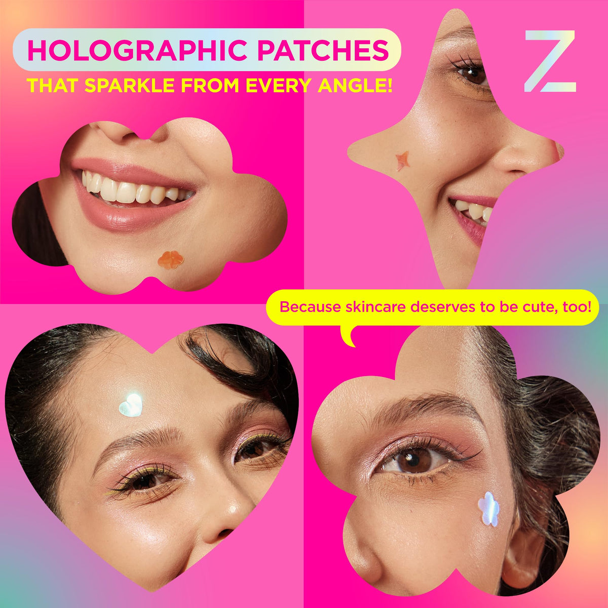 ZitSticka single DreamHolo patch applied to cheek demonstrating coverage and concealment