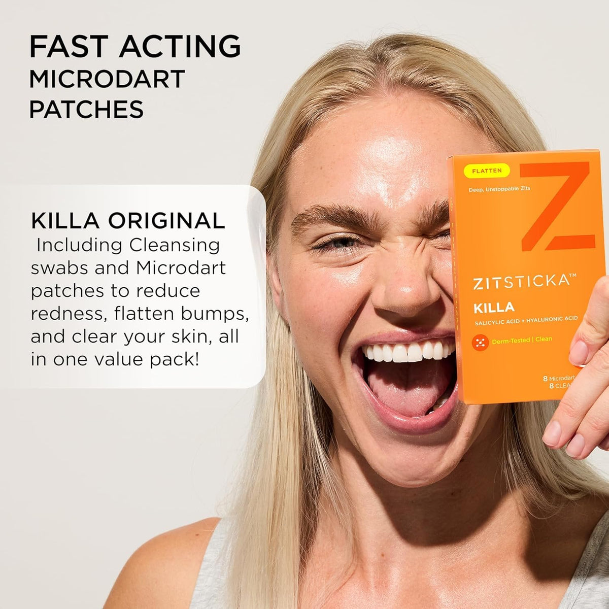 ZitSticka CLEANA swab next to patch illustrating priming step for better adhesion