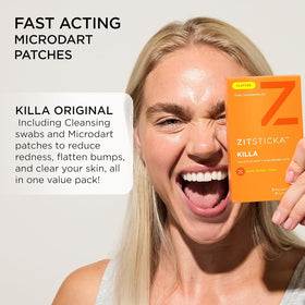 ZitSticka CLEANA swab next to patch illustrating priming step for better adhesion