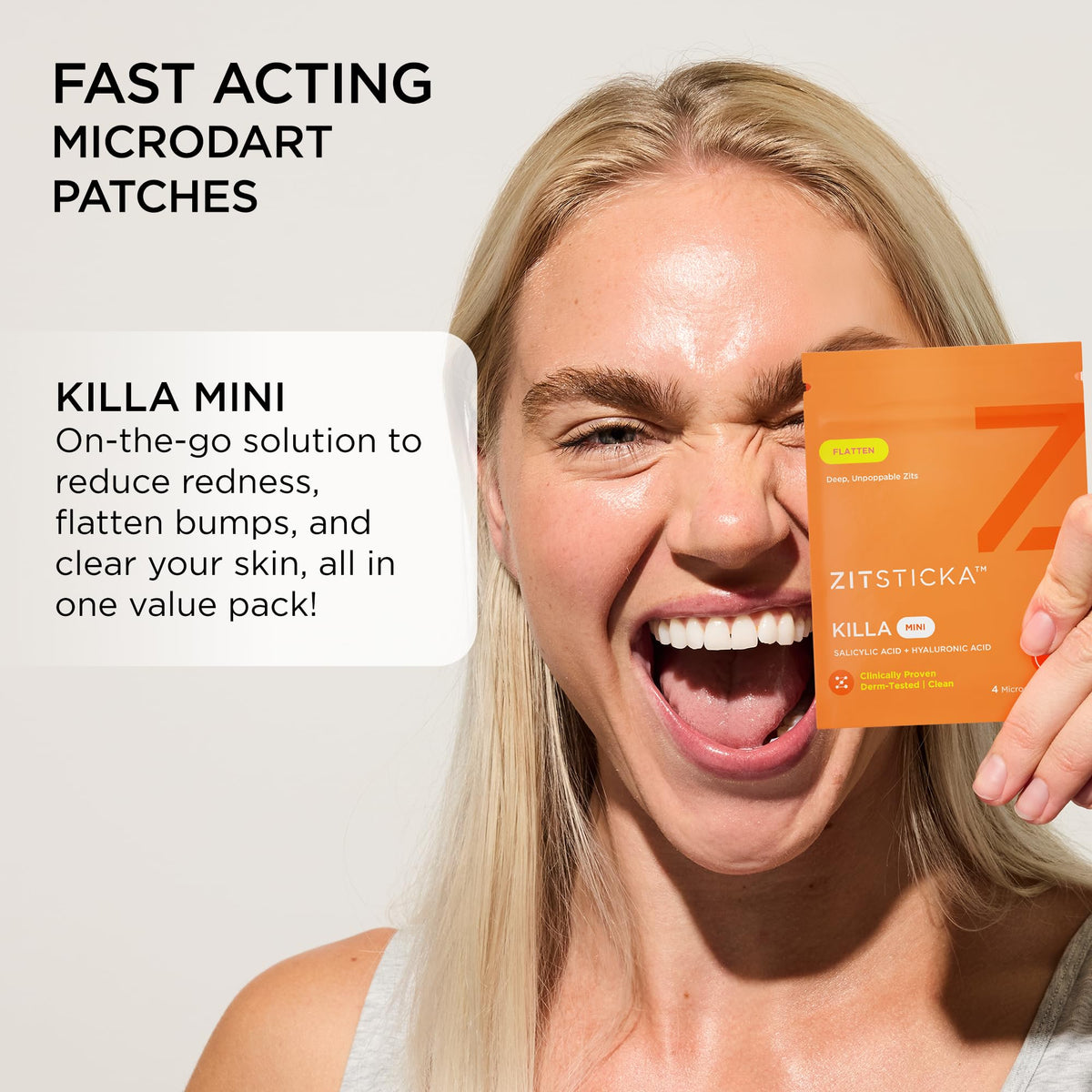 ZitSticka resealable pouch open displaying neatly packed mini patches for travel