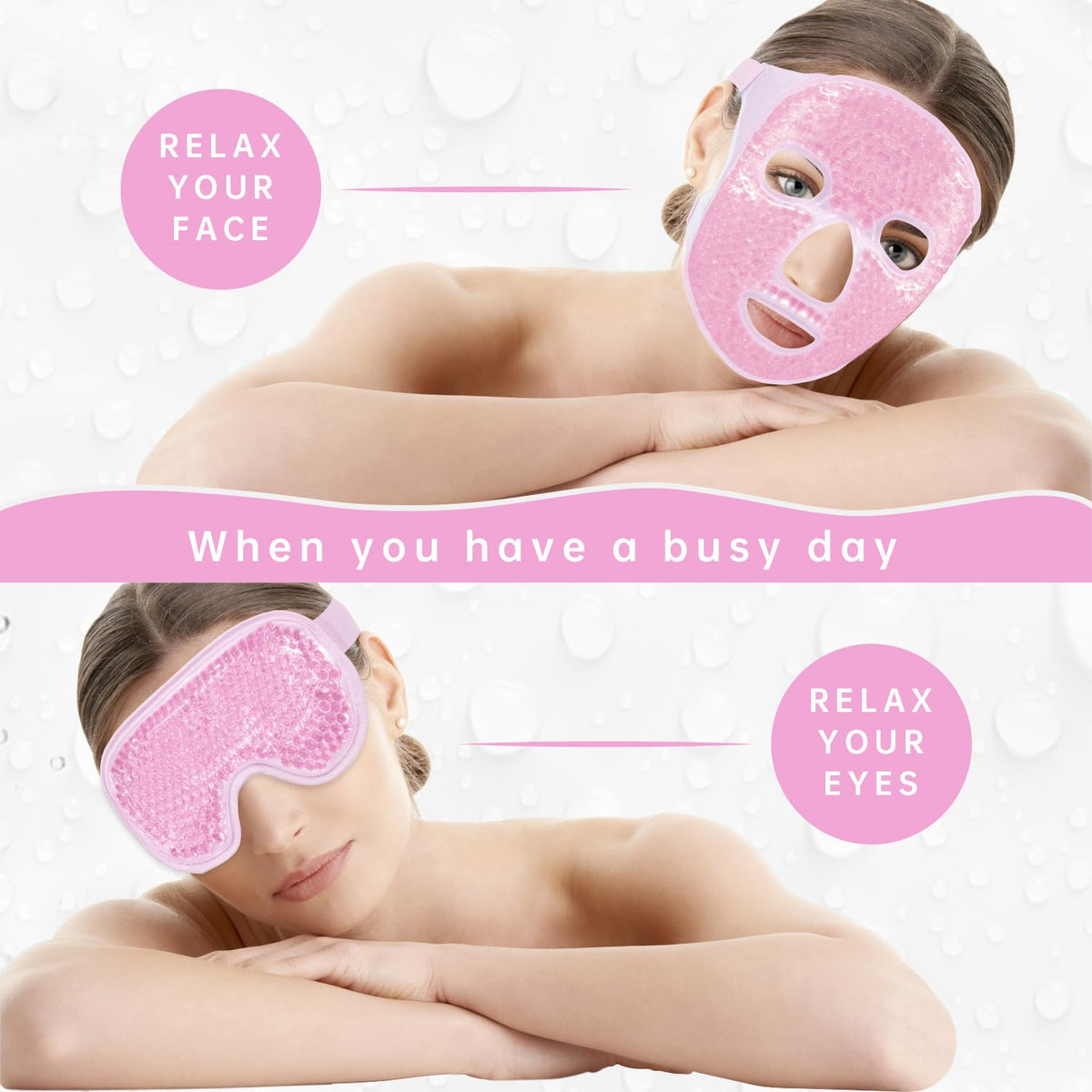 ZNÖCUETÖD eye mask worn by model to reduce under-eye puffiness