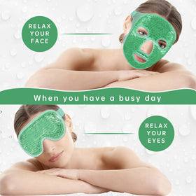 ZNÖCUETÖD eye mask worn by model relieving puffiness