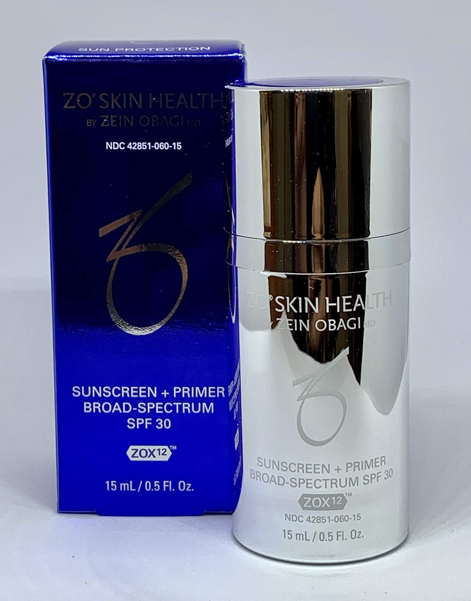 ZO SKIN HEALTH travel tube front view showing compact SPF and primer benefit