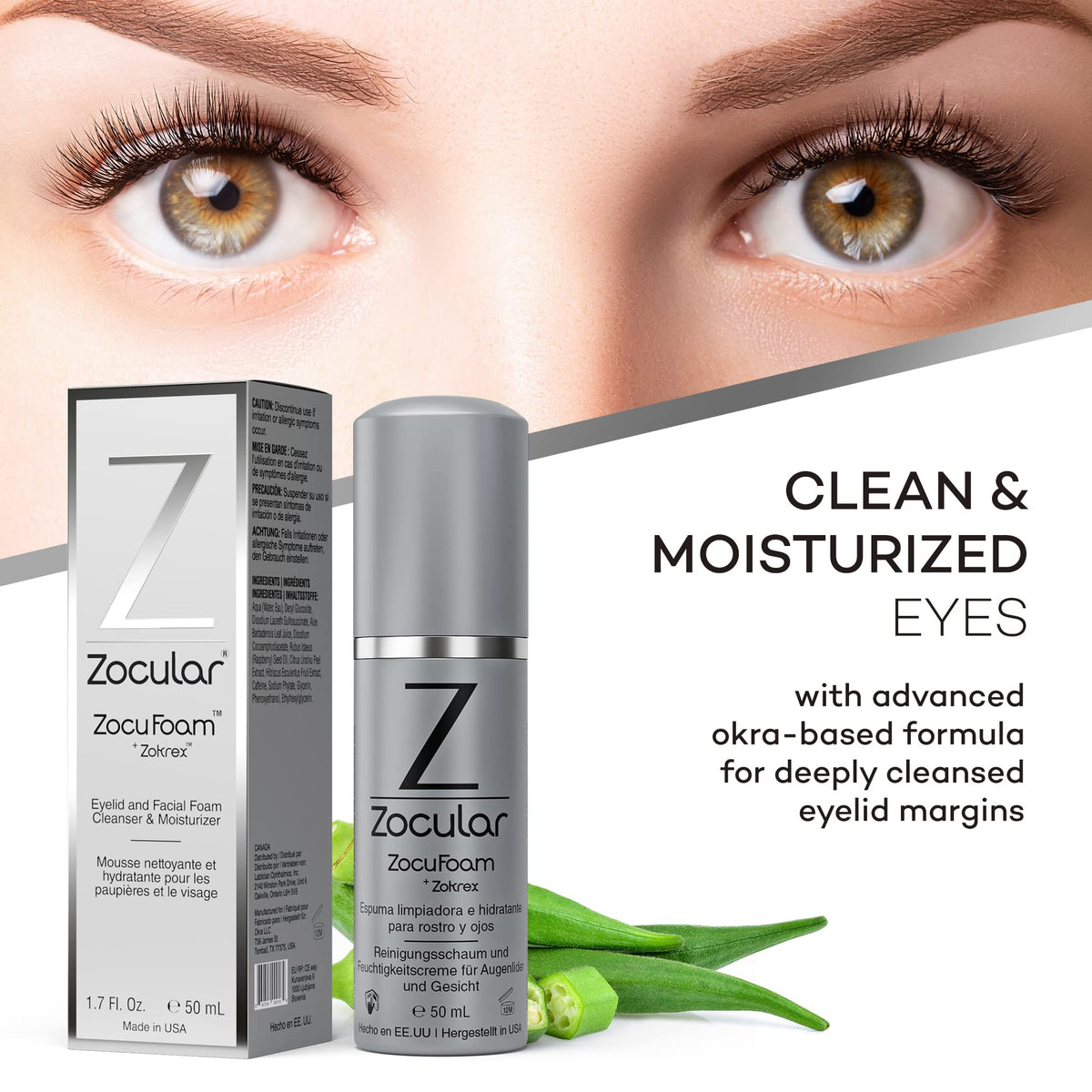 Zocular ZocuFoam airy foam texture on fingertip, demonstrates gentle cleansing action