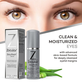 Zocular ZocuFoam airy foam texture on fingertip, demonstrates gentle cleansing action