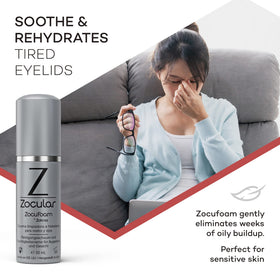 Zocular ZocuFoam before and after makeup removal, illustrates effective residue cleaning