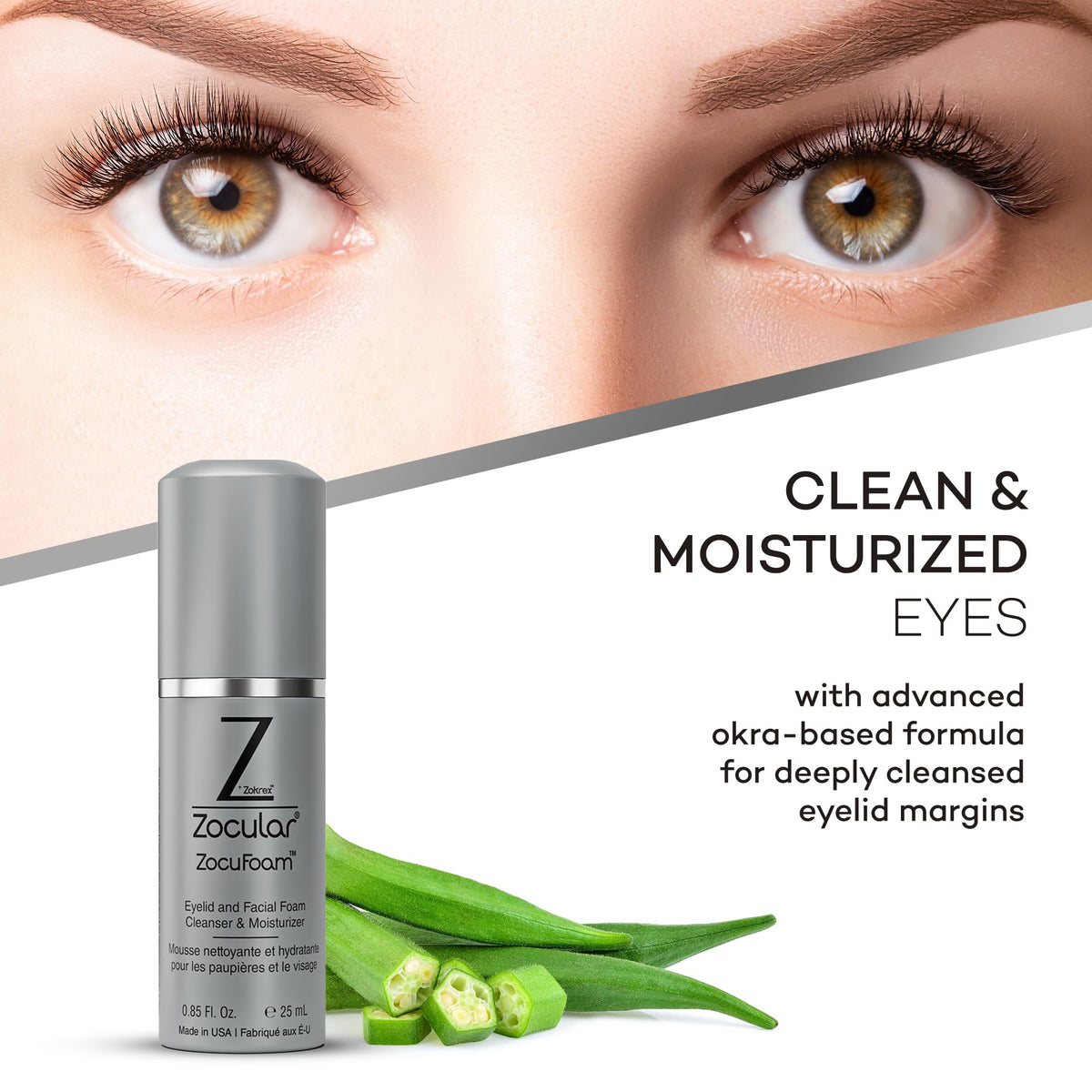 Zocular pump dispensing foam into fingertip for precise, hygienic use benefit