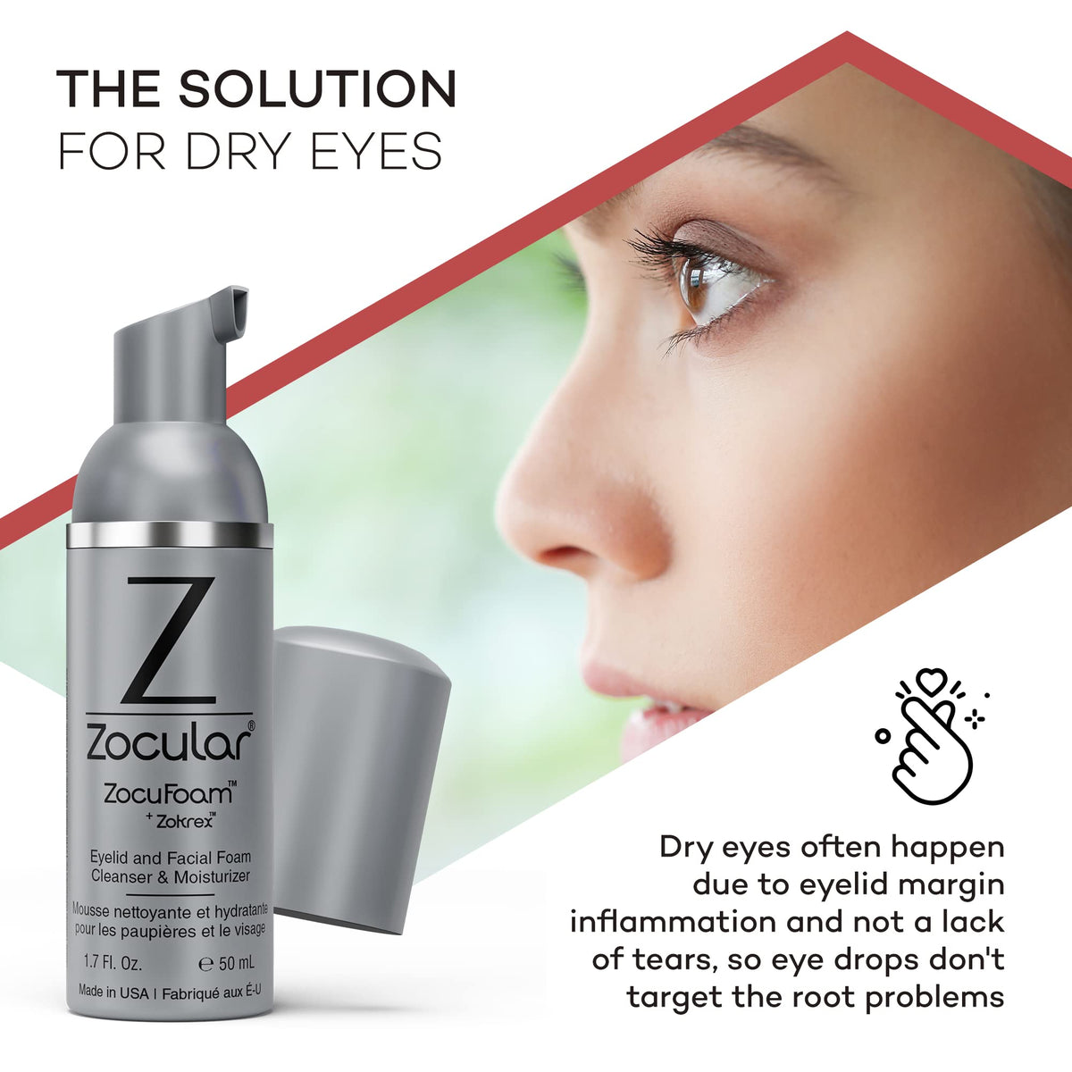 Zocular ZocuFoam next to a coin for scale, shows compact 50 mL travel-friendly size