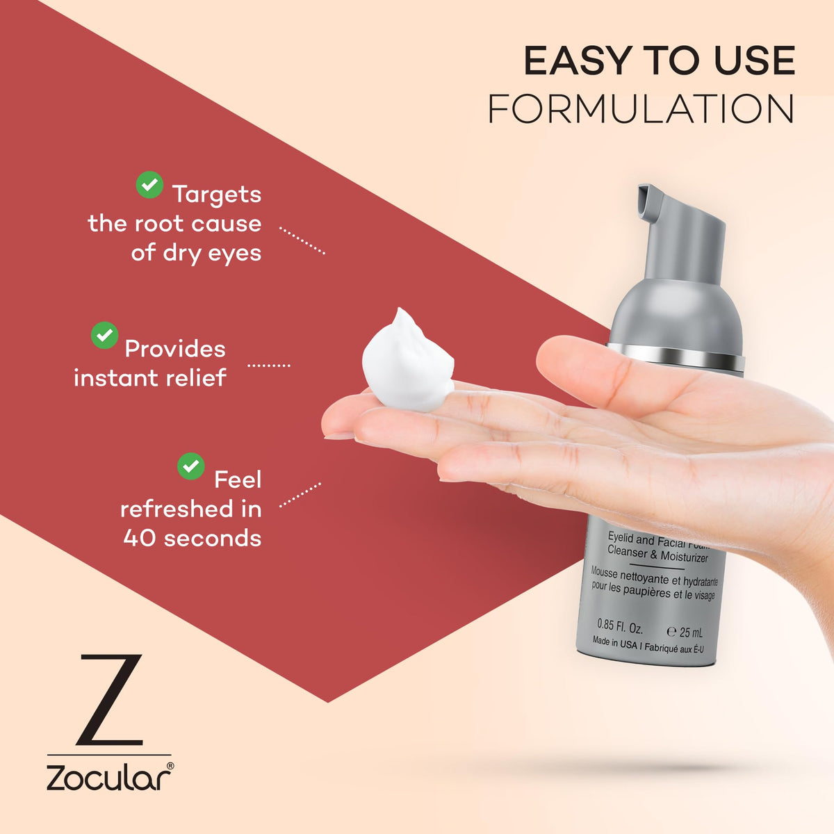 Zocular bottle held in hand to show 25 mL size and portability benefit