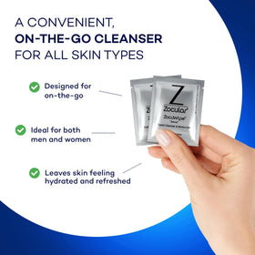 Zocular ZocuWipe next to a smartphone showing compact 30-count portability benefit