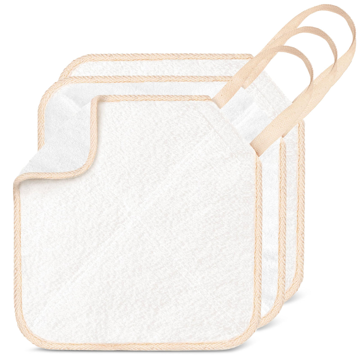 ZOMCHI front packaging showing three white washcloths and product benefits