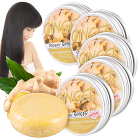 Zoreni front packaging showing five ginger shampoo bars, eco-friendly benefit