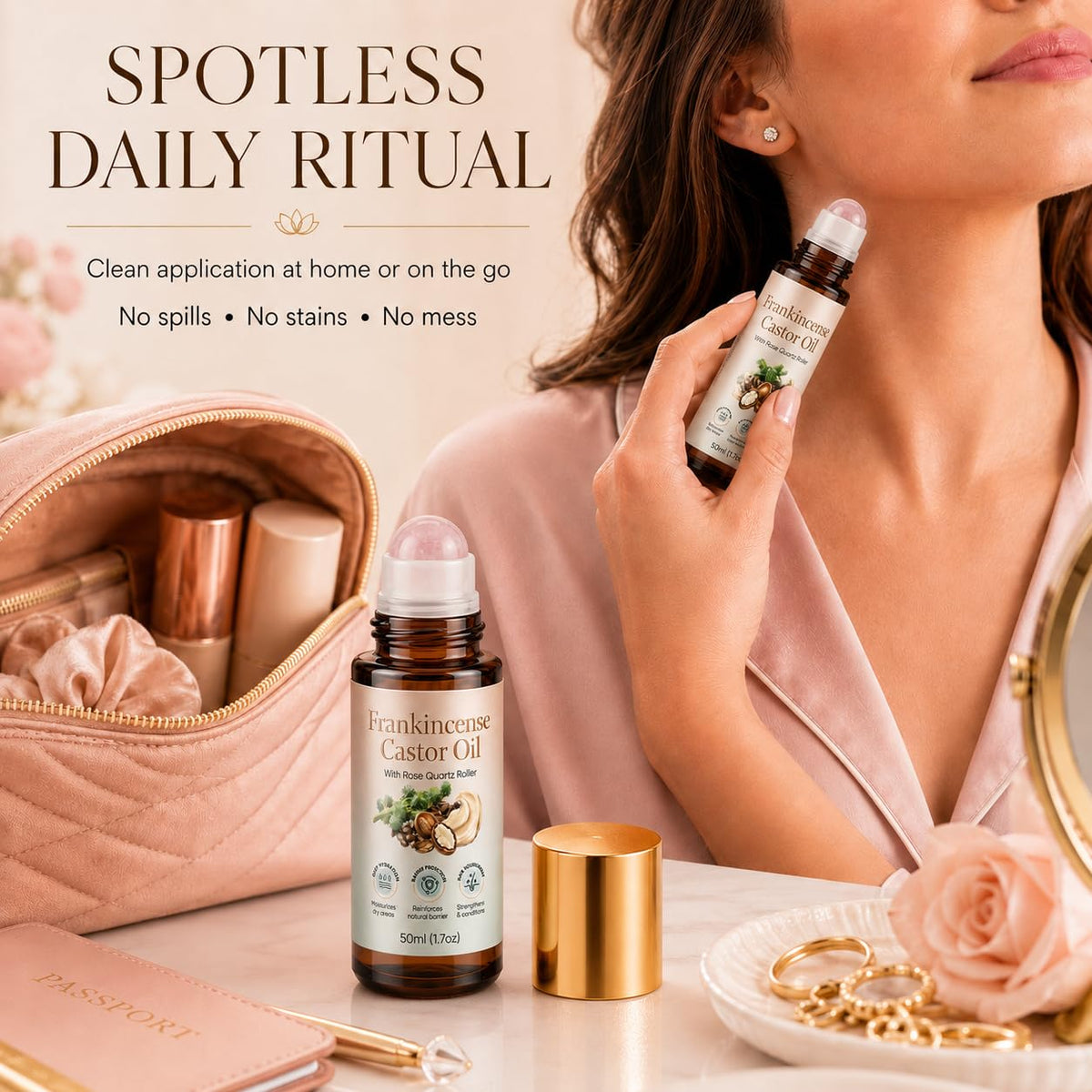 Zotreval on bathroom vanity in lifestyle scene offering ritual-ready beauty and quick touch-ups