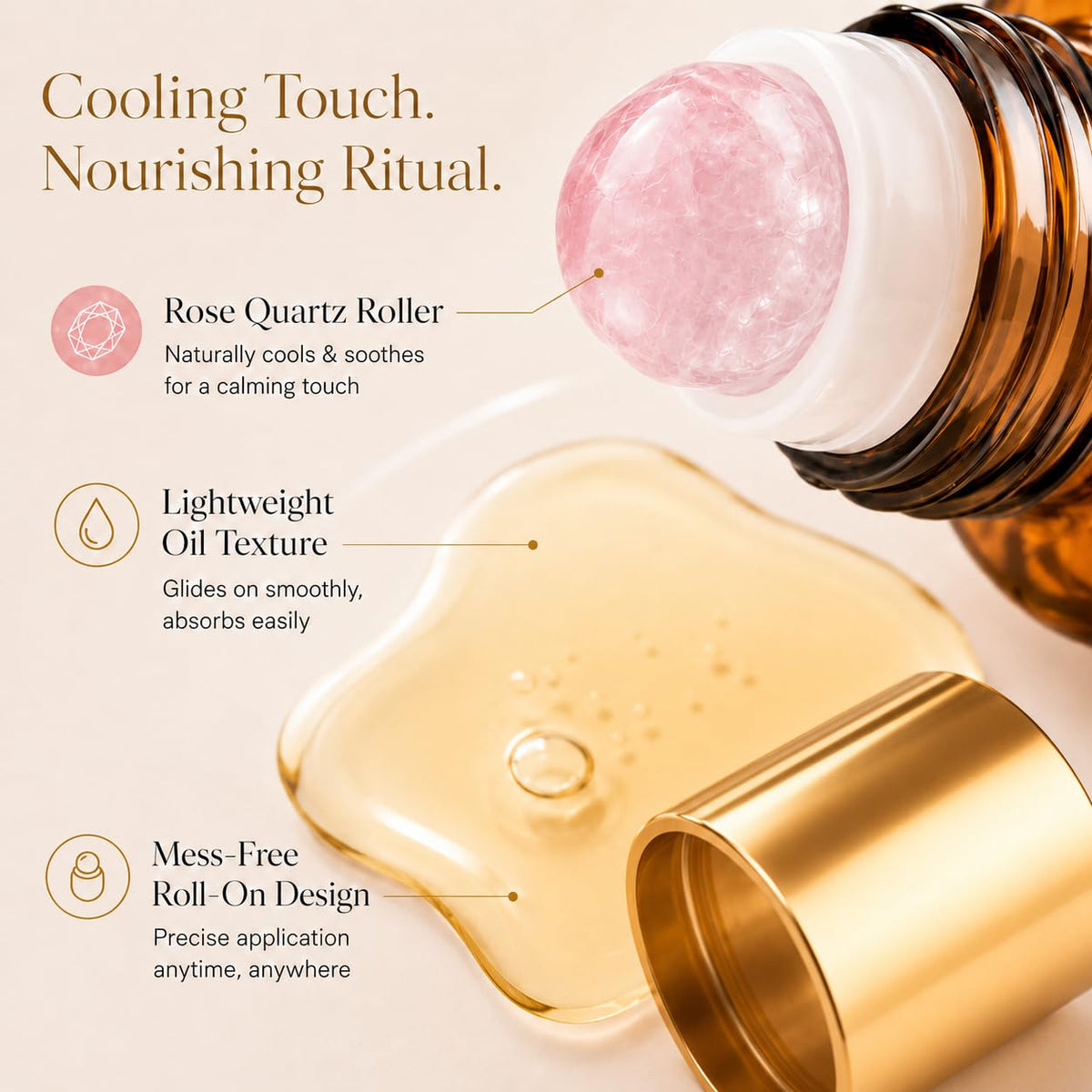 Zotreval rose quartz roller close-up illustrating smooth glide and cooling effect for skin