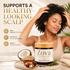 Zova Growth melted oil on fingers demonstrating easy absorption and targeted use