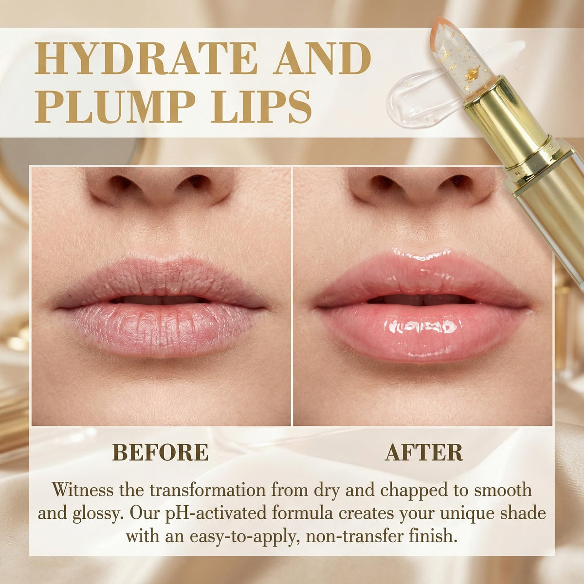 ZOYYE application on mature lips revealing a natural pink tint and hydrated appearance