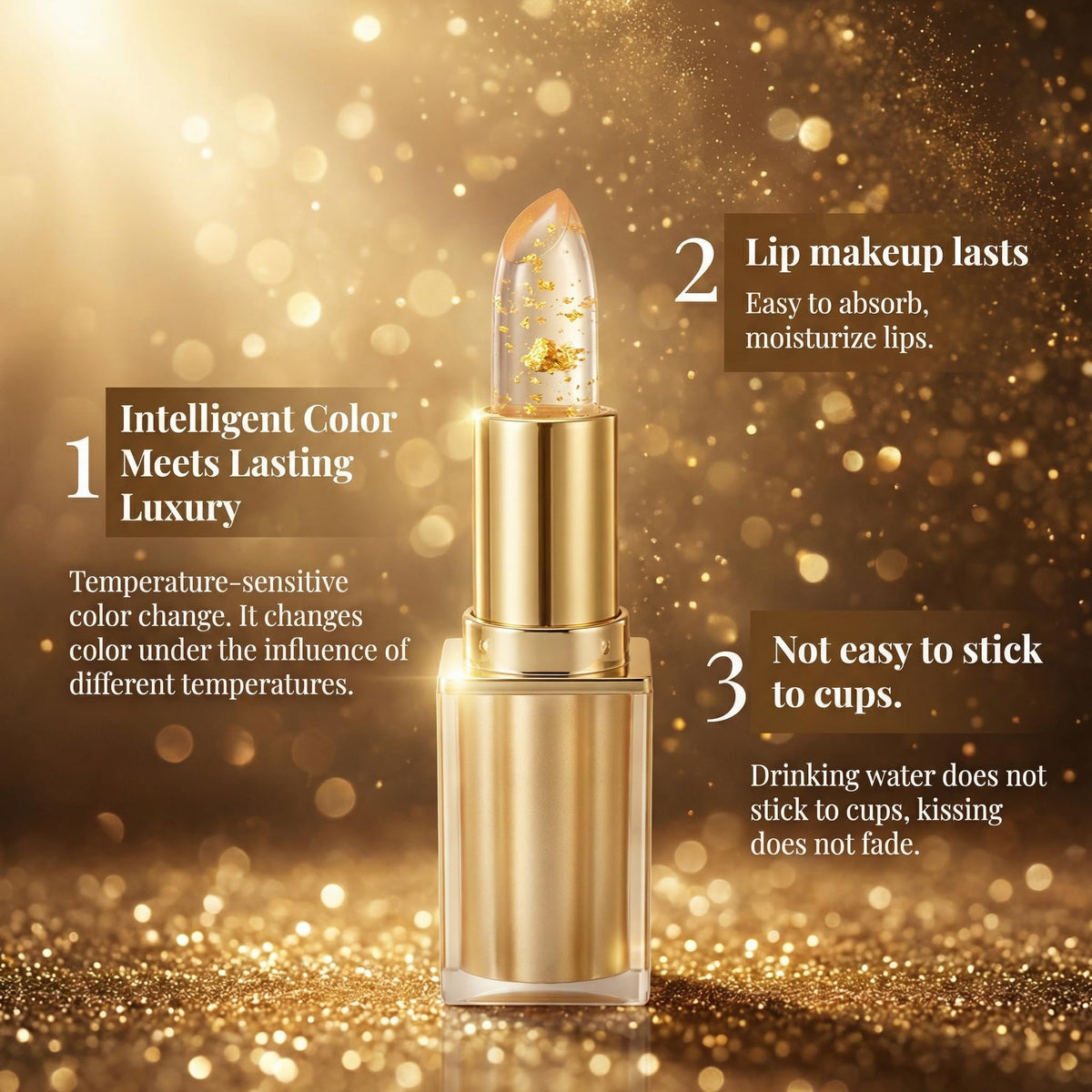ZOYYE texture close-up of clear glossy balm, shows moisturizing sheen and smooth glide