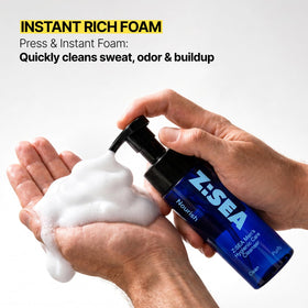 Z:SEA foam texture close-up highlighting creamy foam for gentle cleansing