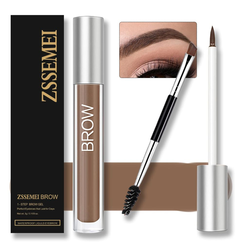 ZSSEMEI front packaging displaying auburn eyebrow gel, clear product benefit