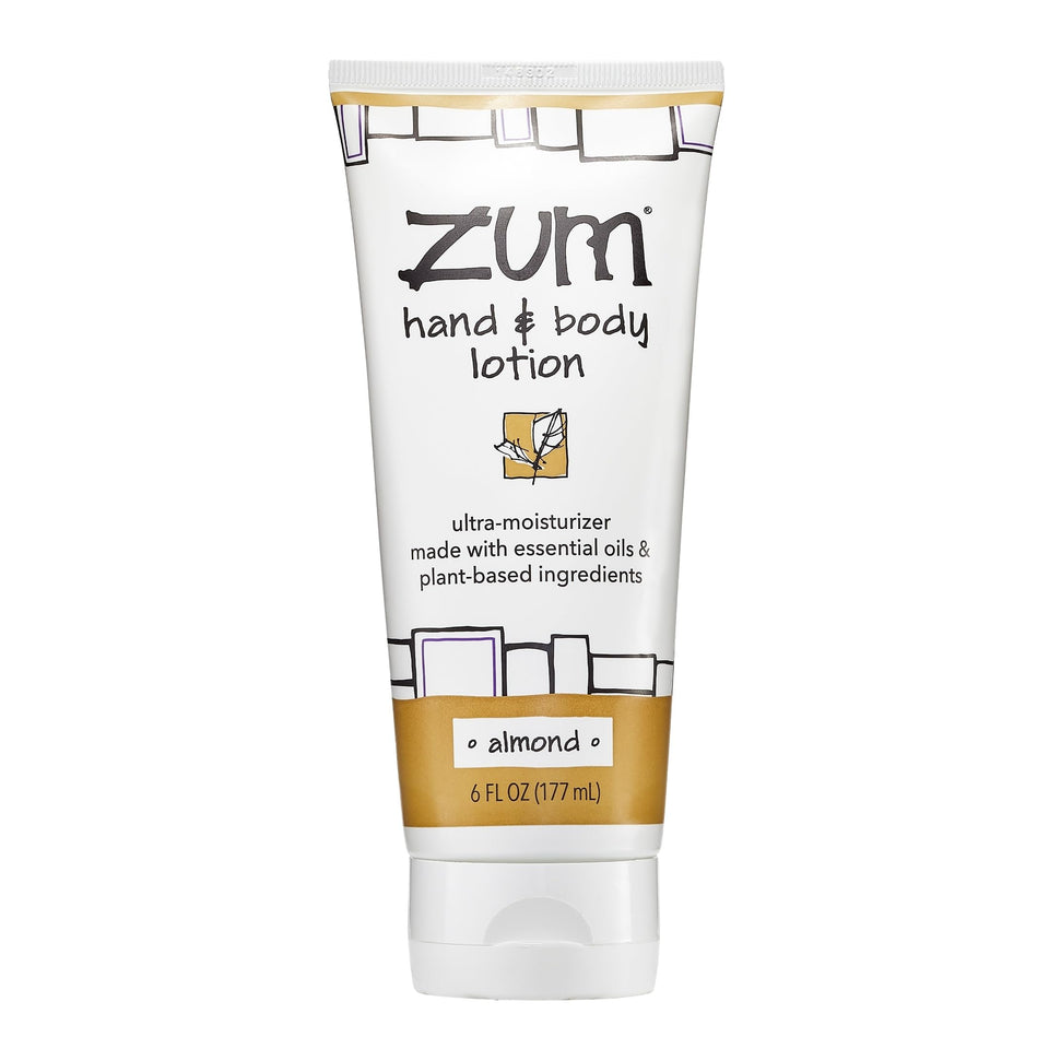 Zum front bottle showing almond-scent label and benefits