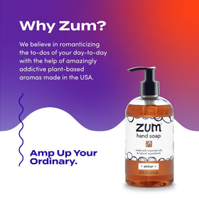 Zum in bathroom staged on vanity conveying warm fragrance and decor fit