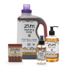 Zum bundle front packaging showing all items and unified fragrance benefits