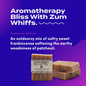 Zum soap ingredients layout showing lavender and essential oils benefit