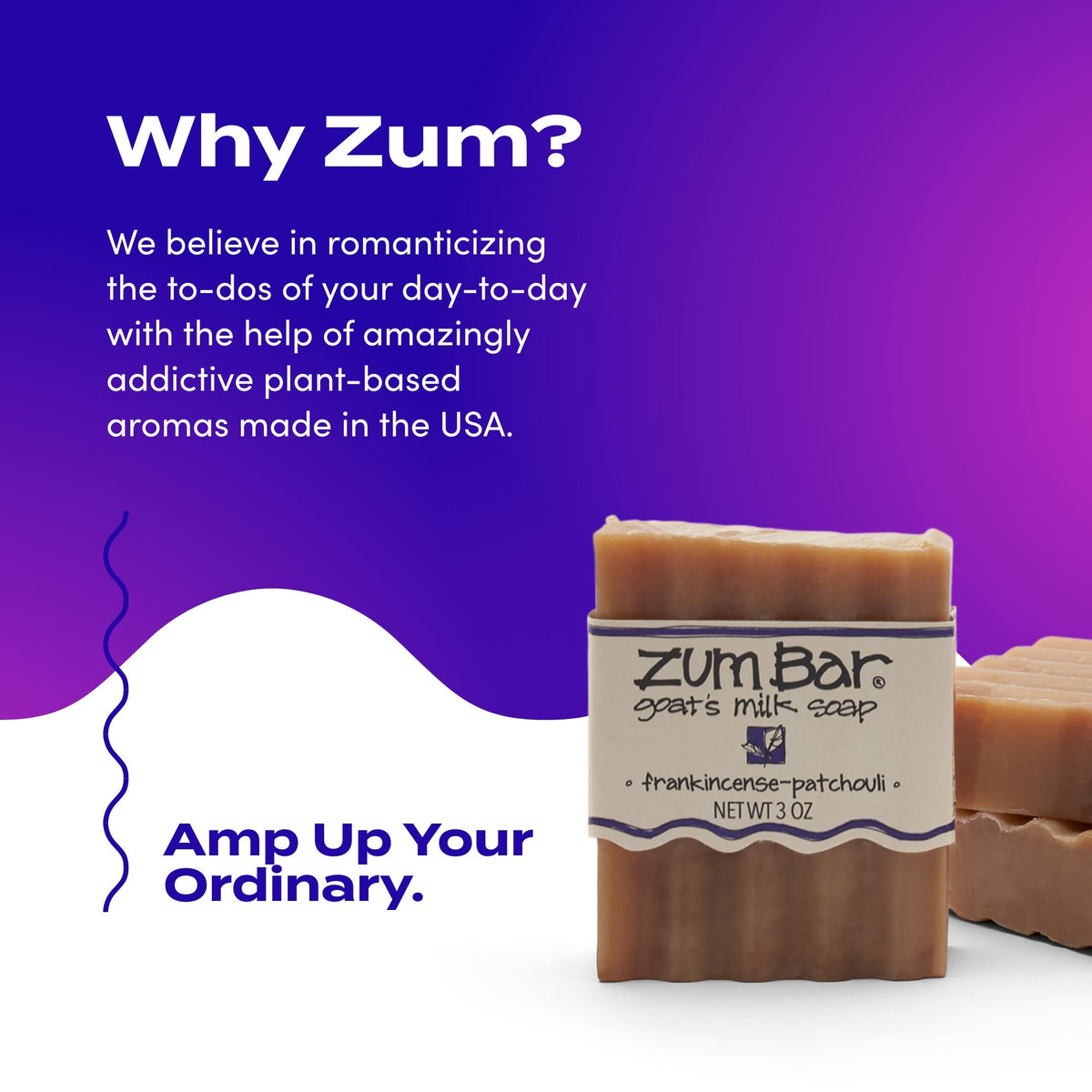 Zum soap beside hand for size comparison showing travel-friendly portion