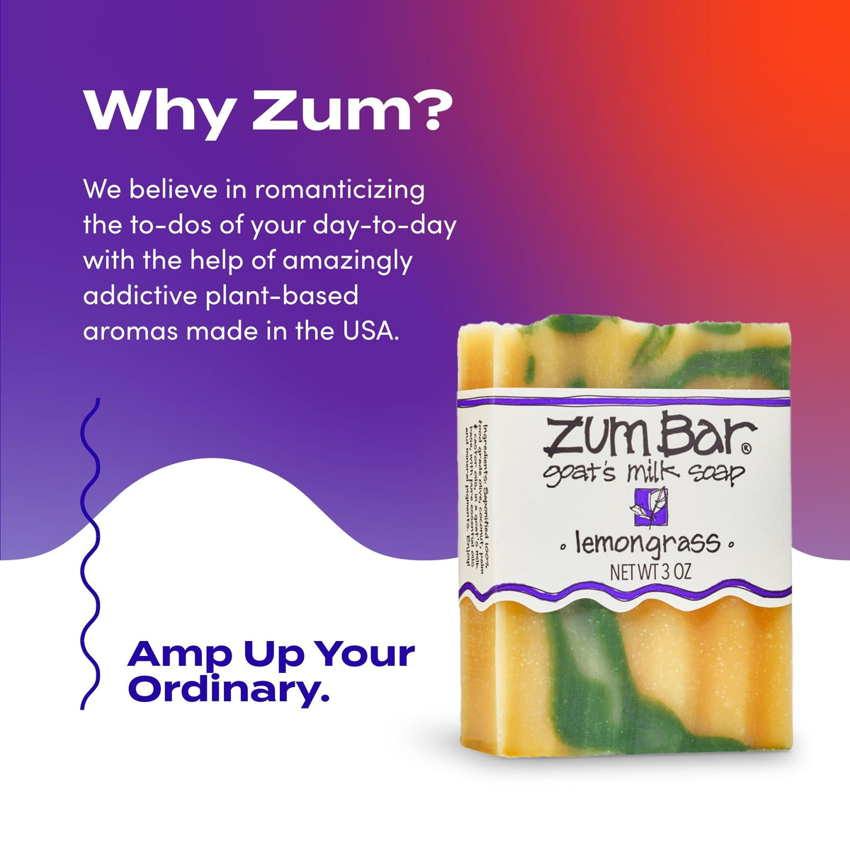 Zum label close-up listing plant oils and goat milk benefit: transparent ingredients
