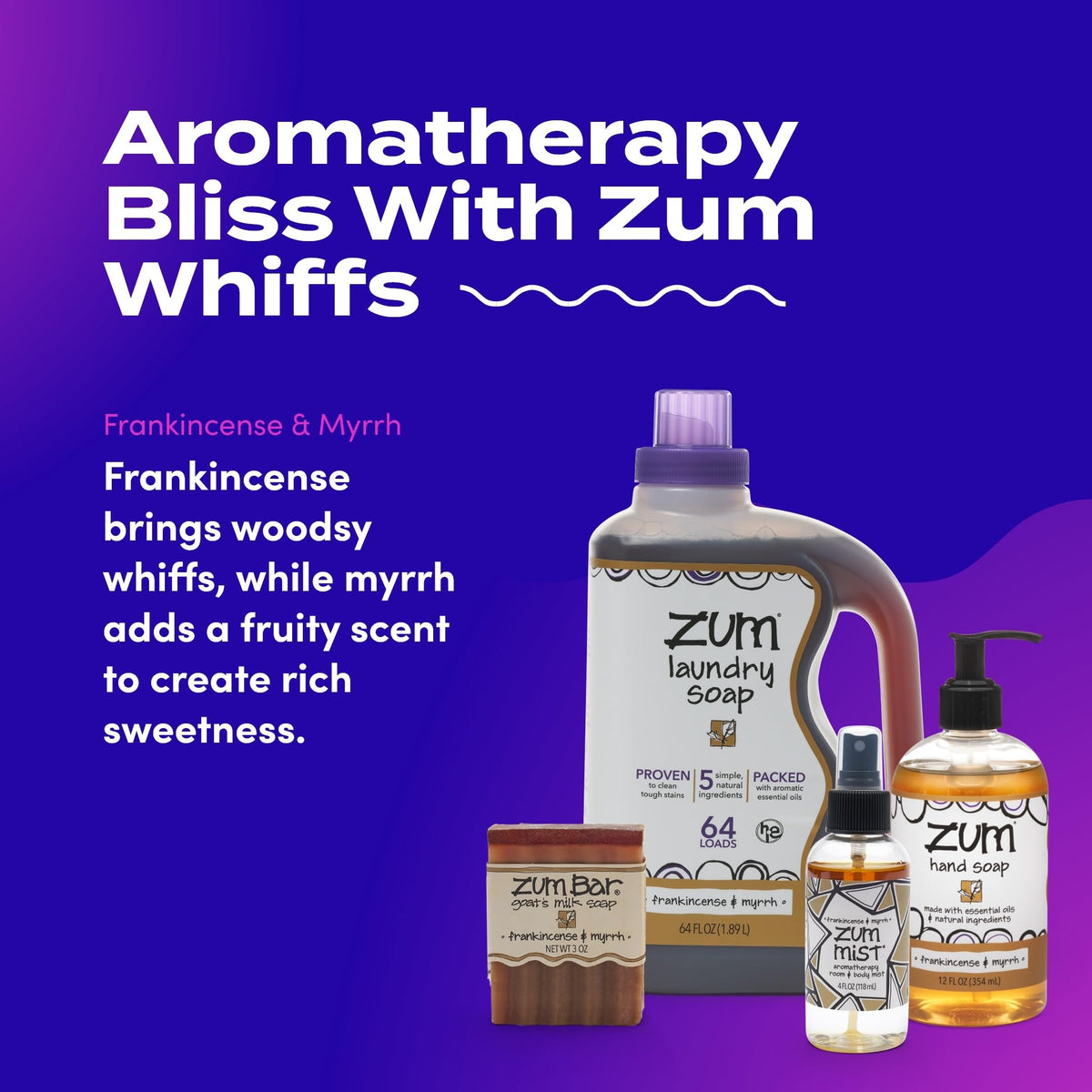 Zum liquid hand soap dispenser close-up highlighting pump and moisturizing benefit