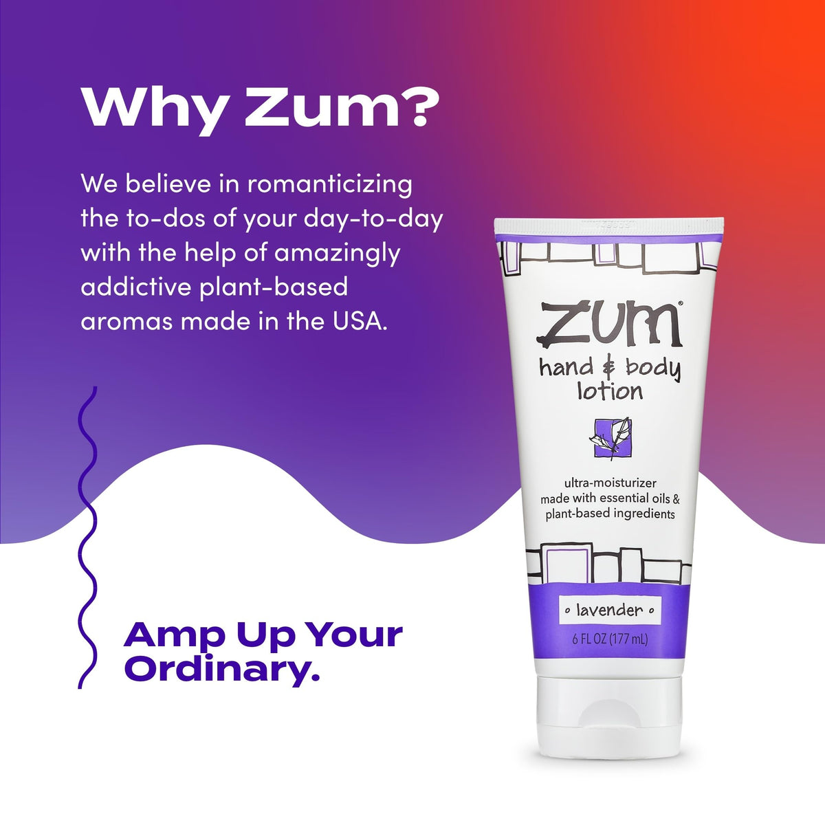 Zum lotion on bathroom shelf in use setting, suggests everyday convenience