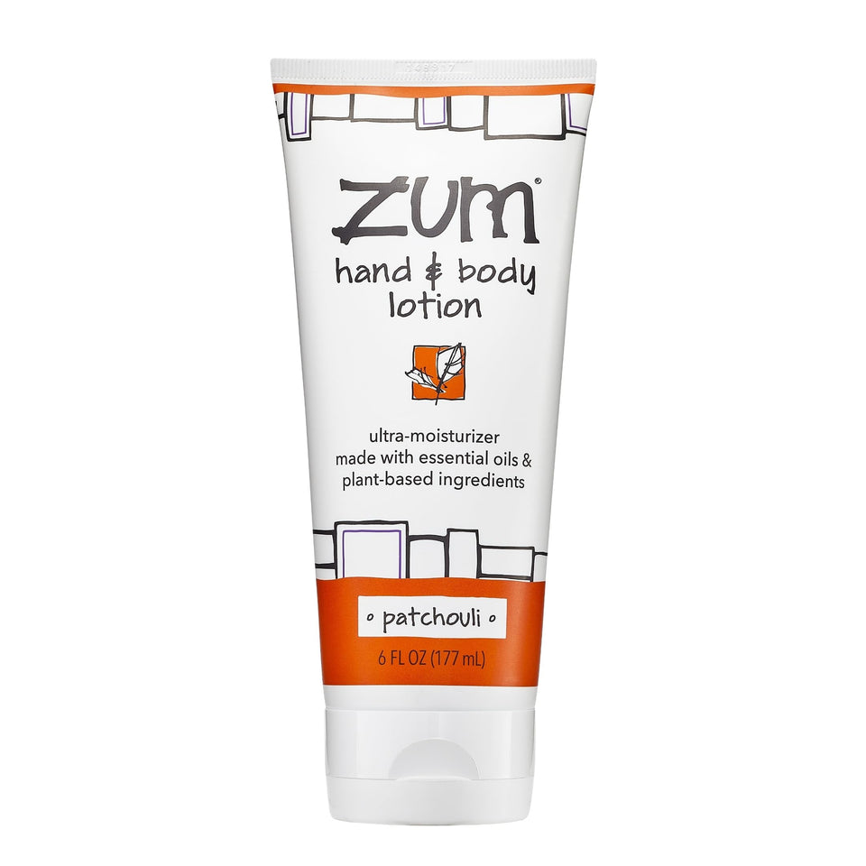 Zum front packaging showing 6 fl oz bottle and patchouli scent benefit