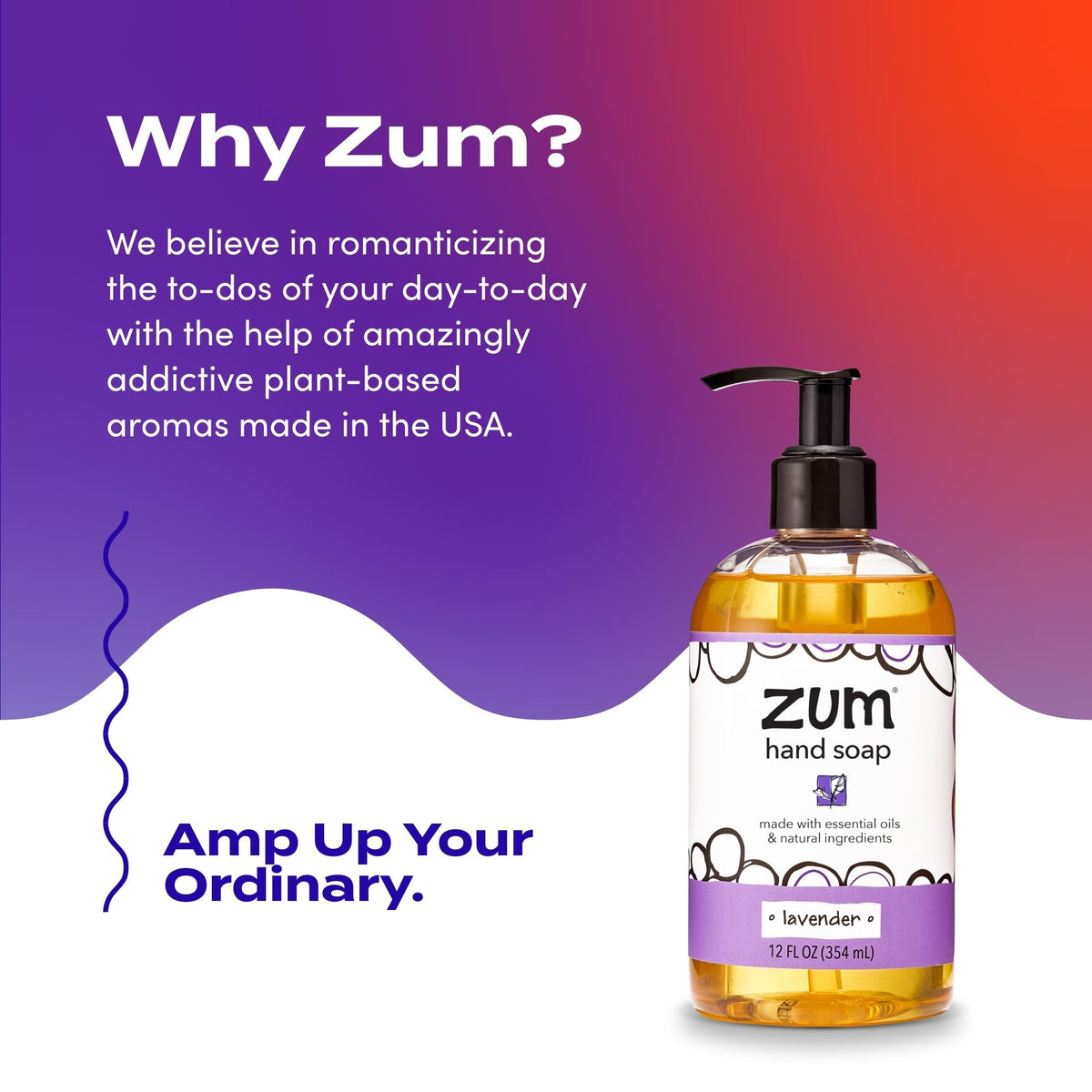 Zum 12 oz bottle beside a hand to illustrate actual size and pump ease